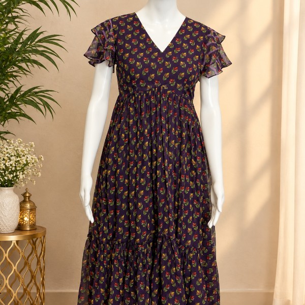 Emerald Garden Floral Frocks -Deep Violet (Size - S)