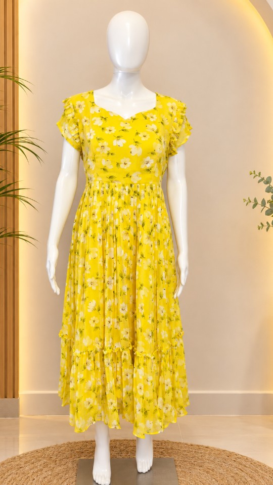 Pastel Little Flower Floral Frocks - Butter Yello (Size - XL )