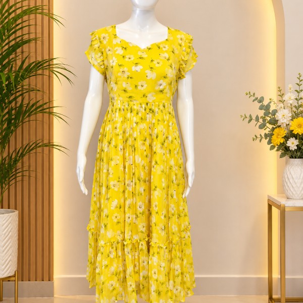 Pastel Little Flower Floral Frocks - Butter Yello (Size - XL )
