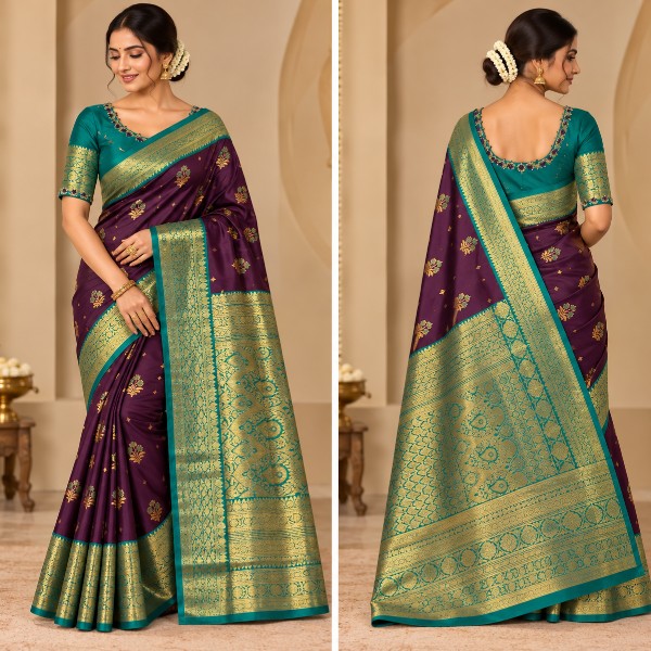 Gadwal Saree - Premium (Wine Red+ Stitched blouse with Maggam work)
