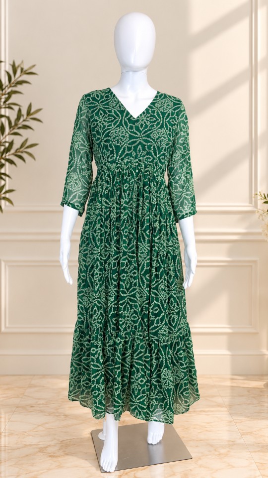 Bandini Designer Frocks - Dark Green (Size - M & L & XL)