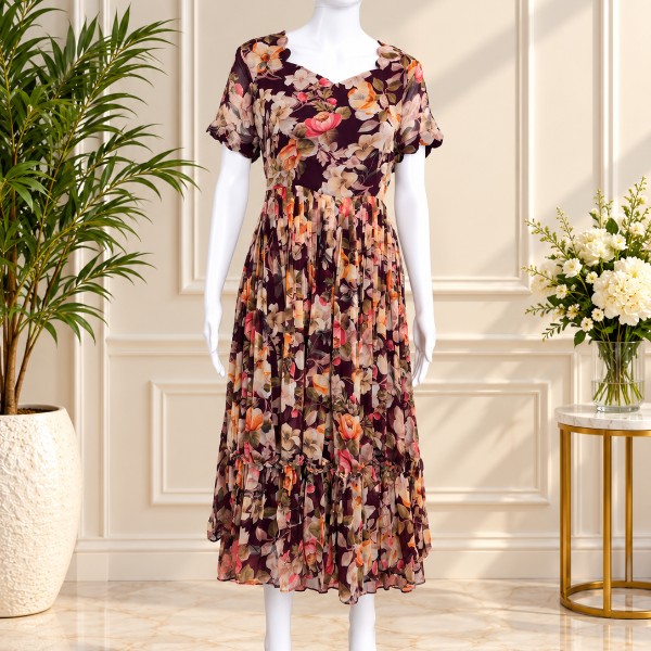 Emerald Garden Floral Frocks - Forest Burgundy (Size - XL)