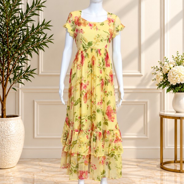 Emerald Garden Floral Frocks - Creamy Yellow (Size - M)