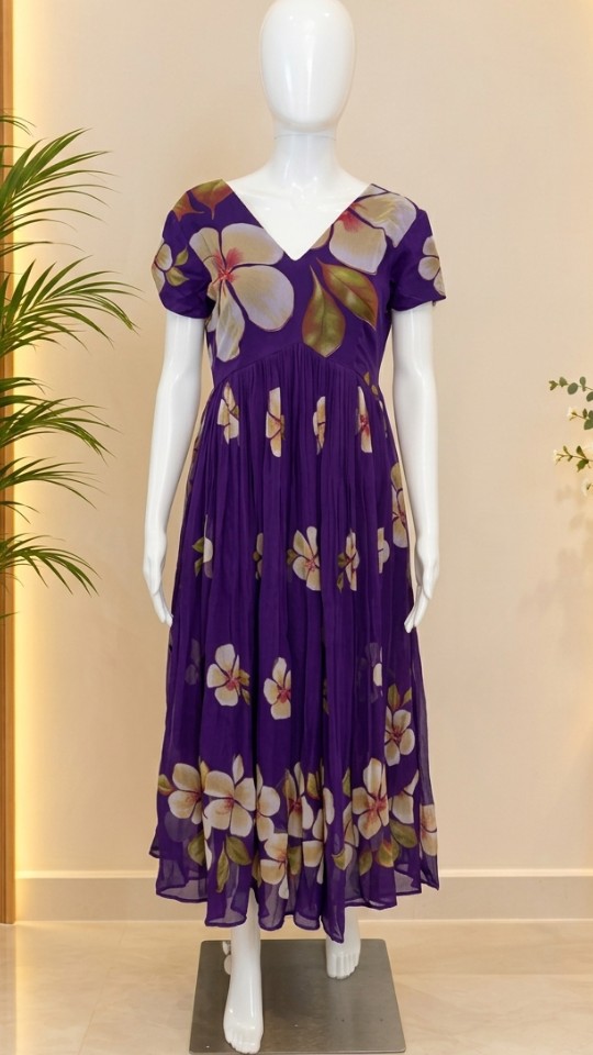 Creamy Floral Georgette forks - Dark Violet (Size - M & L)
