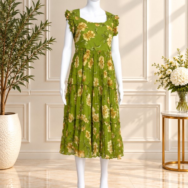 Emerald Garden Floral Frocks - Forest Green (Size - M)