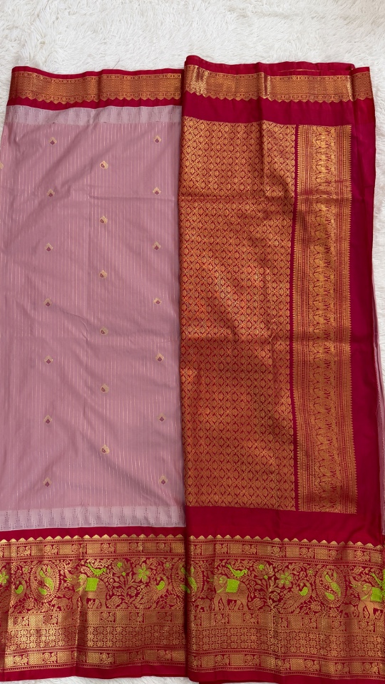 Gadwal Saree - Premium (Onion Pink + Stitched blouse with Maggam work)