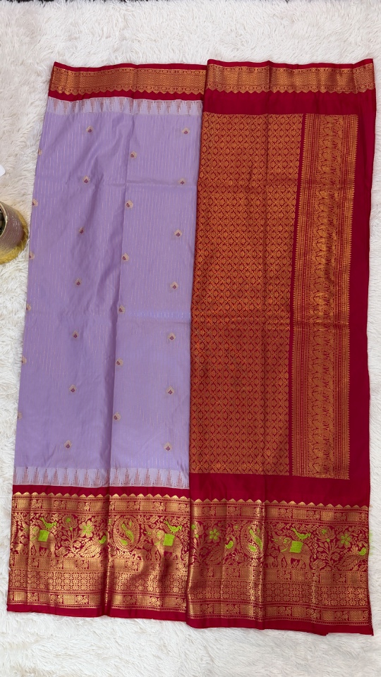 Gadwal Saree - Premium (Lavender + Stitched blouse with Maggam work)