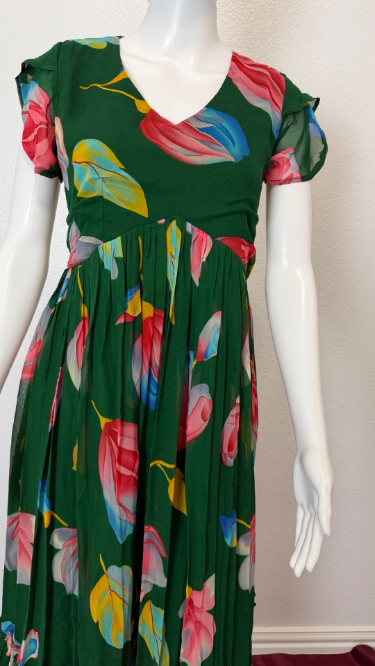 Leafy Georgette Frocks - Green (Size - M)