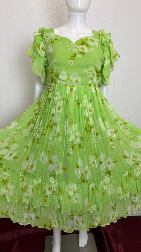 Pastel Flowy Floral Frocks - Lime Green (Size - XL)