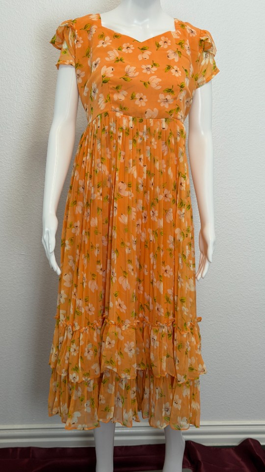 Pastel Little Flower Floral Frocks - Apricot Orange (Size - L )