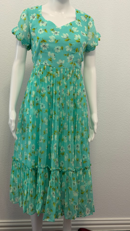 Pastel Little Flower Floral Frocks - Light Aqua (Size - M )