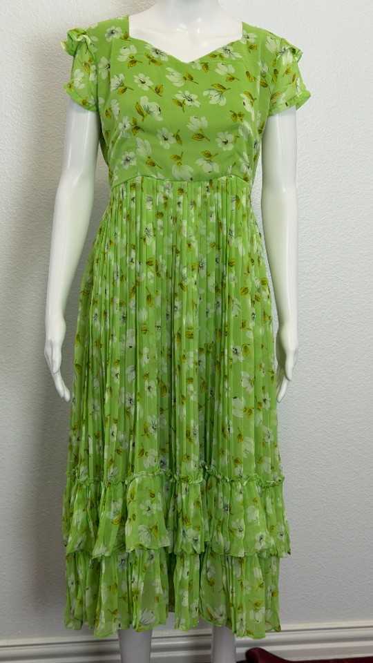 Pastel Little Flower Floral Frocks - Lime Green (Size - L )