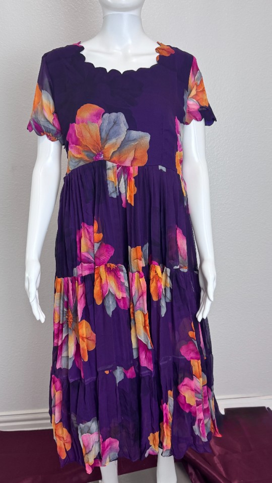 Multicolor Floral Flowy Frock - Dark Purple (Size - L)