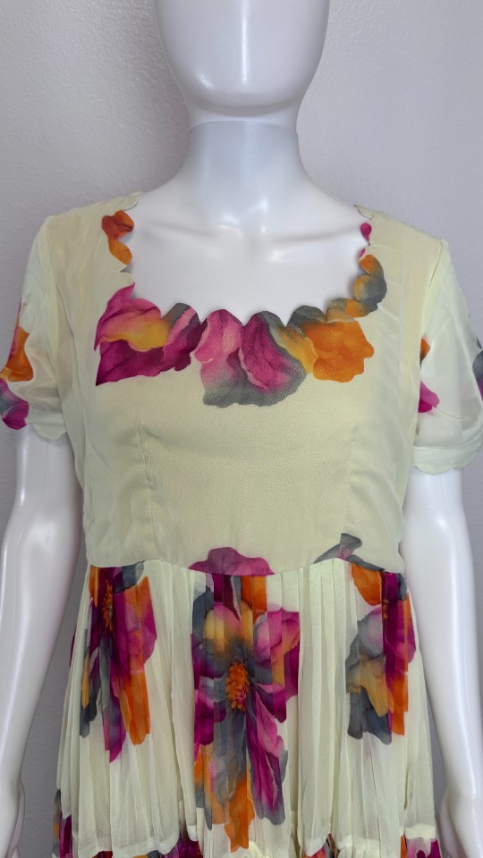 Multicolor Floral Flowy Frock - Creamy White (Size - L)
