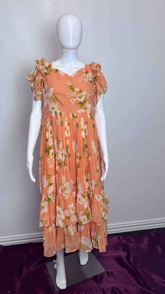 Pastel Flowy Floral Frocks - Peach (Size - M)