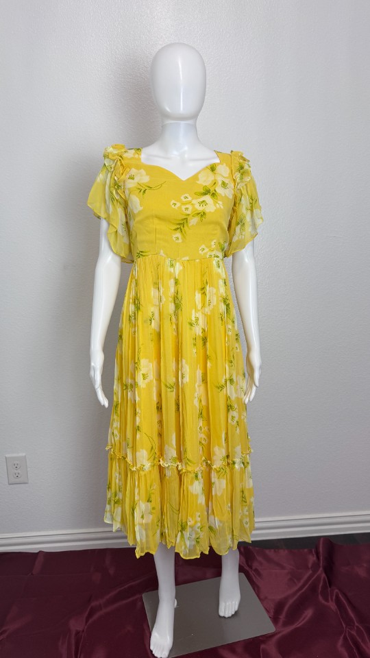 Pastel Flowy Floral Frocks - Creamy Yellow (Size - L)