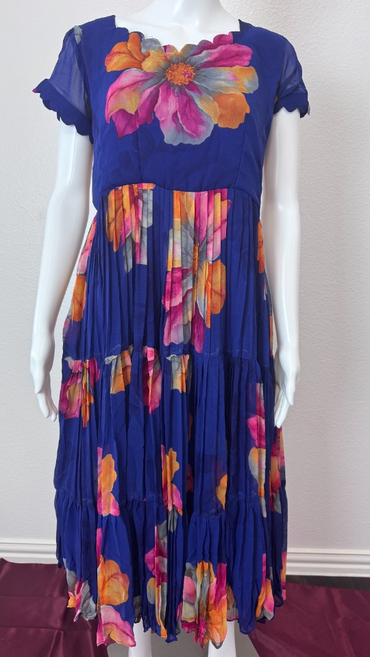 Multicolor Floral Flowy Frock - Navy Blue (Size - XL)