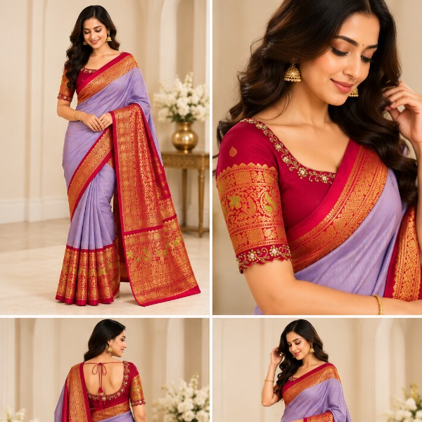 Gadwal Saree - Premium (Lavender + Stitched blouse with Maggam work)